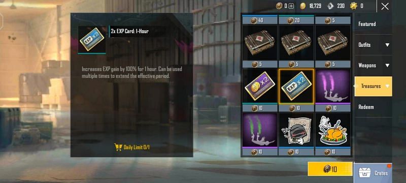 A 2x EXP card costs 10 BC (Image via PUBG Mobile Lite)